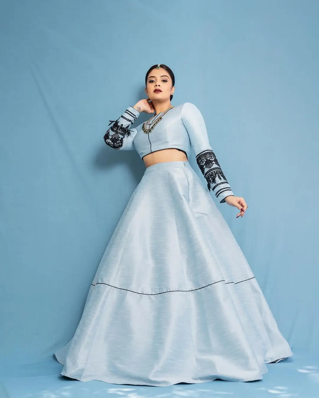 Maa TV Actress Sreemukhi in Green Lehenga Blue Choli